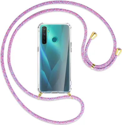 Produktbild von Handykette Backcover-Schutzhülle mit Band (Metall goldfarben) für Realme 5 Pro - lila/rosa/blau