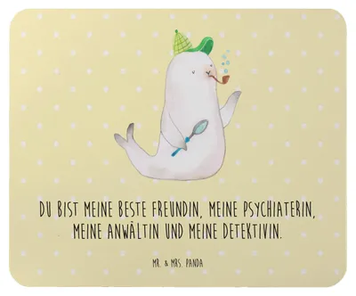 Produktbild von Mr. & Mrs. Panda Mauspad Robbe Sherlock - Gelb Pastell - Geschenk, laptop, Mouse Pad, Mousepad, mousematte, Lustige Sprüche