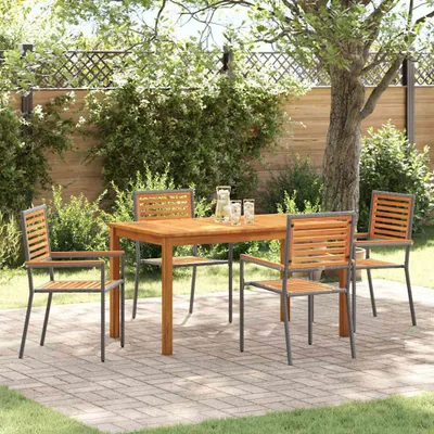 Image de Maison Exclusive - Ensemble de salle à manger de jardin 5 pièces, gris, bois massif d'acacia