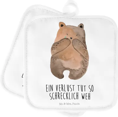 Produktbild von Mr. & Mrs. Panda 2er Set Topflappen  Bär Verlust - Weiß - Geschenk, Topflappenset, topfhalter, Kochlappen, Topfuntersetzer, Ofenlappen, Teddy