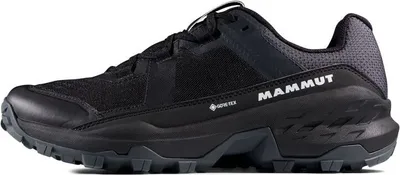 Niedriger Wanderschuh "Girun II Low GTX" von Mammut in Schwarz; seitliche Ansicht.