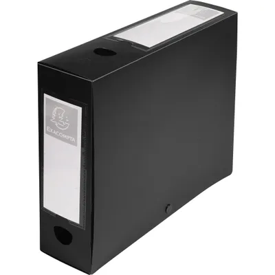 Produktbild von Exacompta 10x Archivbox + Knopf, PP 700µ, Rücken 80mm, A4, Schwarz, 59831E