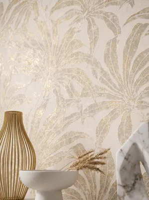 Newroom Vliestapete Bastira Beige Blätter, Wohnbeispiel