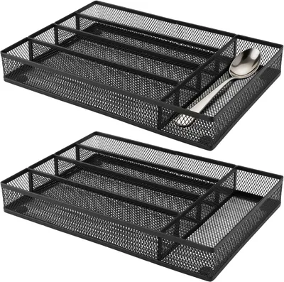 Image de Boîtes de rangement pour couverts et organisateurs de tiroirs, dimensions 32 x 22 x 4,5 cm, lot de 2, en métal, couleur noire, pour la cuisine