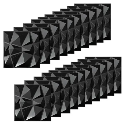 Produktbild von 3D-PVC-Wandpaneele – Selbstklebend, Steinoptik, wetterfest – Für Badezimmer (innen und außen) – Schwarz, 20 Stück, 30 x 30 cm