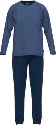 Produktbild von CECEBA Herren Schlafanzug - Pyjama, Baumwollmischung, Rundhals, Logo, lang, einfarbig Blau 4XL