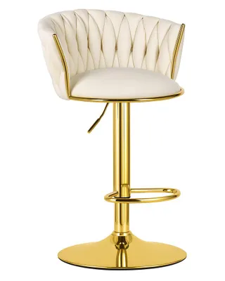 Immagine prodotto di Sgabello da bar in velluto beige, regolabile e girevole, con base dorata