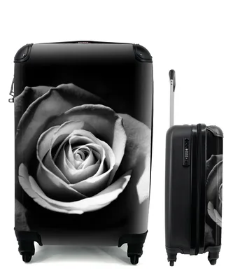 Produktbild von MuchoWow® Koffer Handgepäck Trolley Rollkoffer Kleine Reisekoffer mit 4 Rollen - Blumen - Schwarz - Rose - Weiß - Botanisch - Cabin Size < 55x40x23 cm & 55x40x20 cm - Fotokoffer - Kabinenkoffer - Boardgepäck - Reise-Box - Reisekoffer - Reisegepäck - Koffer mit Bild - Trolley für Kinder