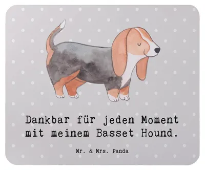 Produktbild von Mr. & Mrs. Panda Mouse Pad Basset Hound Moment - Grau Pastell - Geschenk, pc mauspad, Mousepad, laptop, mousematte