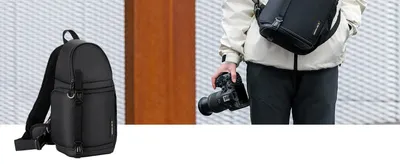 Image de Sacoche pour appareil photo de 10L - Sac bandoulière pour appareil photo - Polyester imperméable - Sac à bandoulière traversant - Pour appareils photo reflex numériques/analogiques/hybrides Canon, Nikon, Sony, DJI - Noir