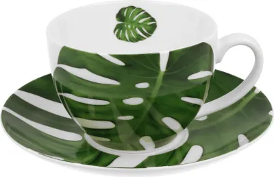 Produktbild von DUO FLORAL Tasse 250 ml MONSTERA mit Untertasse, New Bone China Porzellan