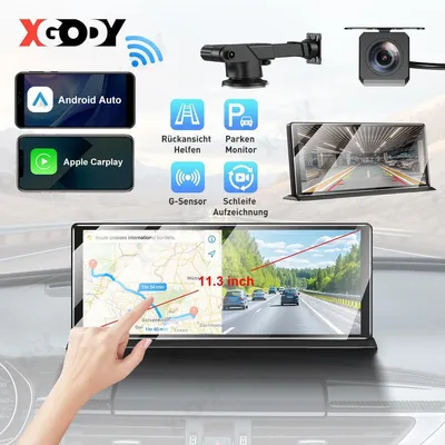 Image de Système de navigation avec caméra de tableau de bord, miroir de surveillance, connectivité sans fil CarPlay et Android Auto, écran tactile, 2 caméras, caméra de recul 1080p, surveillance de stationnement, technologie WDR (large plage dynamique) et vision nocturne