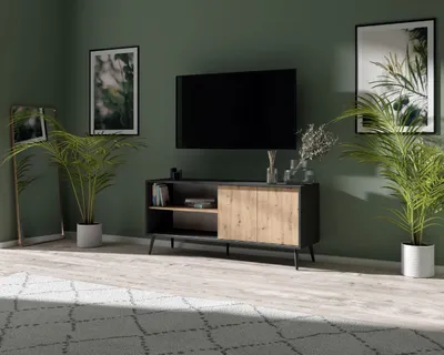 Produktbild von RTV-Schrank TORONTO 140 TV-Lowboard Schwarz/Wotan RTV-Tisch Sideboard Kommode