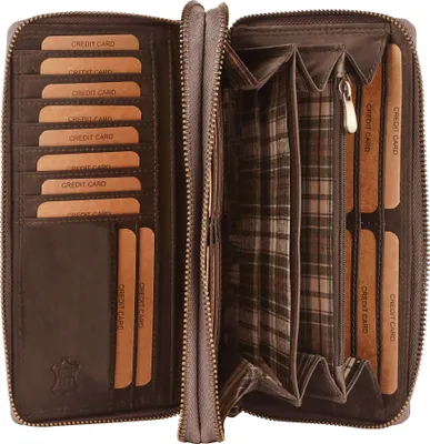 Produktbild von Benthill Damen Geldbörse Echt Leder XXL - Portemonnaie Groß mit RFID Schutz - Echtleder Vintage Damenbörse mit vielen Kartenfächer inkl. Geschenkbox