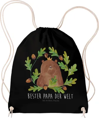 Produktbild von Mr. & Mrs. Panda Baumwollbeutel Bär König - Schwarz - Geschenk, Teddy, Vatertag, Dad, Papa, Papi, Jutebeutel, Stoffbeutel, Vater, freizeit rucksack, turnbeutel baumwolle
