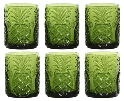 Obrázek produktu pro Sada sklenic Home ESPRIT, zelené křišťálové s reliéfem, 300 ml (6 ks)