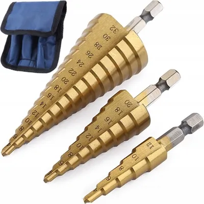 Obrázek produktu pro Sada vrtáků: HSS kuželové stupňovité vrtáky do kovu, 4-32 mm.