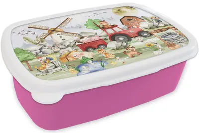 Produktbild von KitchenYeah® Lunchbox Brotzeit Brotdose 17x11 cm Bauernhof - Traktor - Kinder - Tiere Kinder Brotzeitdose - Lunchpaket - Brotkasten  - Sandwich Box