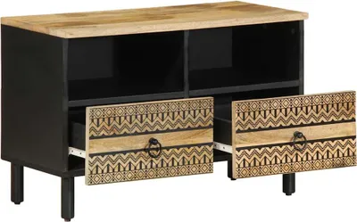 Zdjęcie produktu dla vidaXL Szafka pod TV czarna 70x33,5x46 cm Surowe drewno mango