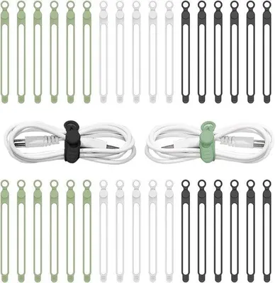 Produktbild von Silikonkabelbinder - 30er Pack - Kabel- und Datennetzwerk-Organisator mit Verschluss - für Haushalte und Büros