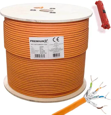 Produktbild von PremiumX 500 meter CAT 7 Netzwerkkabel Simplex LAN-Kabel Ethernet Datenkabel S/FTP PiMF Eca Cat7 Verlegekabel Installationskabel Cat.7 inkl. Entmanteler