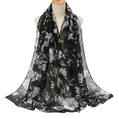 Produktbild von BE-27335-Schal Schwarz - Stilvoller Blumendruck KP27335