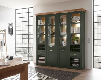 Produktbild von Buffetschrank Cambridge 194cm grün wotan eiche Vitrinenschrank Wohnzimmer Modern