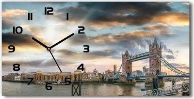 Produktbild von Wanduhr aus Glas – 60x30 cm - Glasbild - Glasuhr - Gehärtetes Glas - schwarze-zeiger - Tower Bridge London