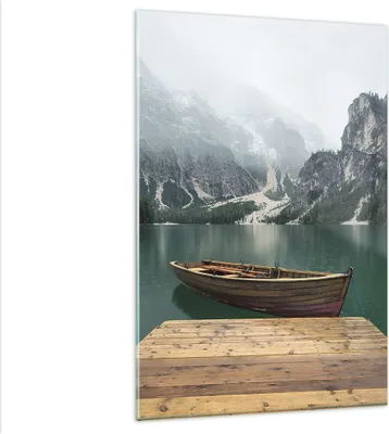 Produktbild von Bilder auf glas - Einteilig - Berge See Boot - 80x120cm - Glasbilder - Wandbilder - Bilder - zum Aufhängen bereit - Wanddekoration aus Glas - Glas Bilder - Wandbild auf Glas - GPA80x120-3978
