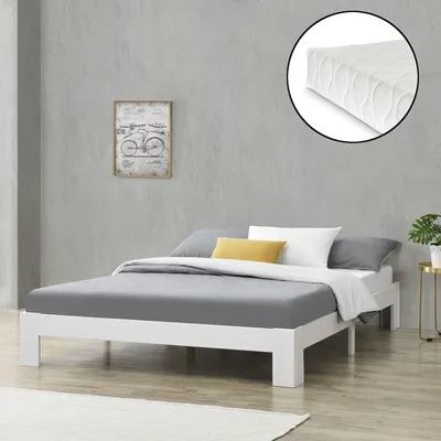 Imagen del producto de ABVB-5062: Cama de madera Raisio - 120x200 cm - Blanca + 1 colchón HKSM 120x200