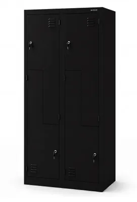 Produktbild von Jan Nowak Umkleideschrank Z02 Spind mit 4 Abteilen Kleiderspind Metallschrank Flügeltür Lüftungsschlitzen Pulverbeschichtung 185 cm x 80 cm x 45 cm Schwarz