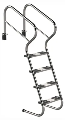 Produktbild von HAF Ideal Eichenwald 4 stufige Treppenleiter mit Sicherheitsstufen aus V2A Edelstahl | Stabile Tiefbeckenleiter für Einbaubecken mit Überlaufrinne.