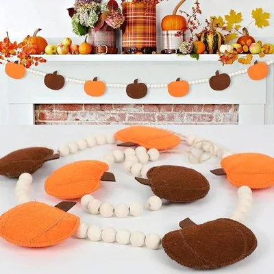 Produktbild von Herbst Dekoration Holzperlen Banner Kürbis