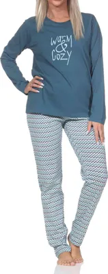 Produktbild von Normann Damen langarm Schlafanzug Pyjama im Ethnolook ; blau , 48