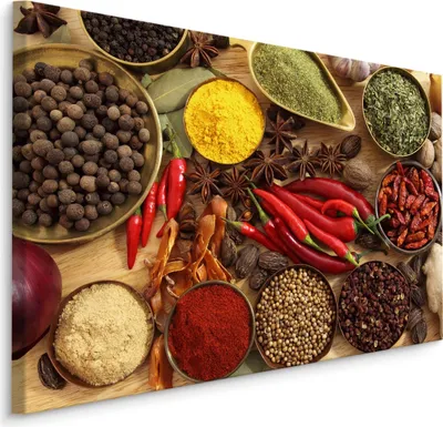 Zdjęcie produktu dla Obraz Abstrakcyjna Dekoracja 3D do kuchni PRZYPRAWY papryka chili 100x70cm