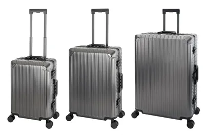 Immagine prodotto di Travelhouse Tokyo trolley da viaggio in alluminio set di 3 (grigio, bagaglio a mano, valigia media e grande set XL)