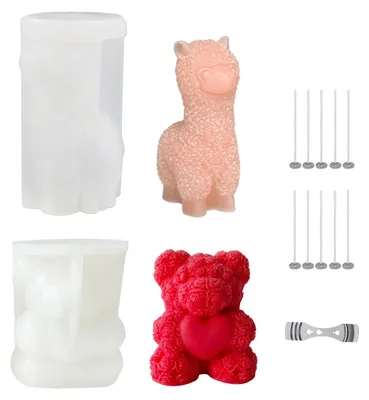 Produktbild von 2-teiliges Silikon-Kerzenform-Set, Alpaka, Rosenbär, Tiere für Kerzen, Duftsteine, Schokoladen-DIY-Dekoration