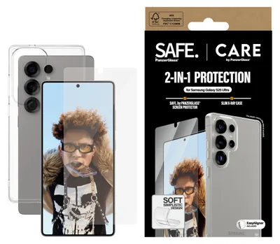 Zdjęcie produktu dla PanzerGlass CARE™ by ® 2-in-1 Bundle Samsung Galaxy S25 Ultra, Samsung, Samsung - Galaxy S25 Ultra, Aplikacja na sucho, Odporny na zadrapania, Odporny na wstrząsy, Przezroczysty, 1 szt.