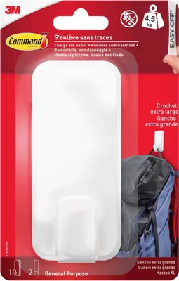 Produktbild von Command™ Utility Hook 17010FESIP, Weiß, X-Large für Schwergewichte < 4,5 kg, 1 Haken + 2 Streifen | Packung (1 Stück)