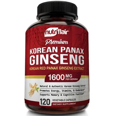 Image de Ginseng coréen 1600 mg, Énergie et désir – Ginseng rouge (formule maximale), 120 capsules