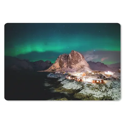 Produktbild von MuchoWow® Schreibtischunterlage Nordlichter - Berg - Haus - Insel 60x40 cm - XXL Mauspad - Großes Mauspad