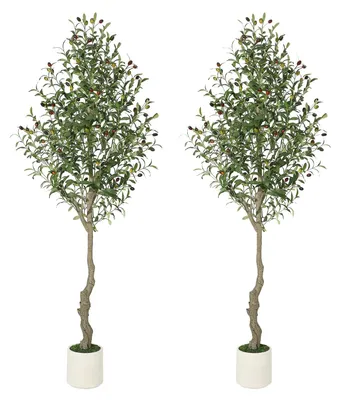 Image de Lot de 2 : Arbre artificiel d'olivier, 180 cm – Plante d'intérieur réaliste pour la maison, le bureau et la terrasse, ne nécessitant aucun entretien
