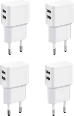 Produktbild von Wicked Chili 4 Stück Dual USB Ladegerät, Universal 90° Netzteil abgewinkelt für Handy, Watch, Powerbank, Bluetooth Speaker, Doppel Ladegerät Netzadapter (12 Watt, 2400mA, weiss)