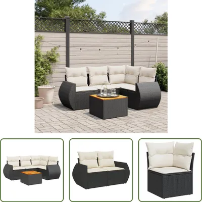 Produktbild von The Living Store 5-tlg. Garten-Sofagarnitur mit Kissen Schwarz Poly Rattan