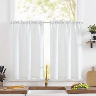Produktbild von Famanu Vitrage Kurzvorhang Uni Lichtfilterung - Weiß, 65 x 115 cm, Set von 2