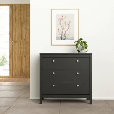 Image de Sagar - Commode, 82x38x80h cm Noir, 3 Tiroirs