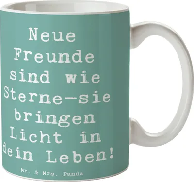 Produktbild von Mr. & Mrs. Panda Kaffeetasse Spruch Neue Freunde finden - Meeresbrise - Geschenk, Trost, Zuversicht, soziale Unterstützung, Mutmacher, Bekanntschaften, Geschenkideen