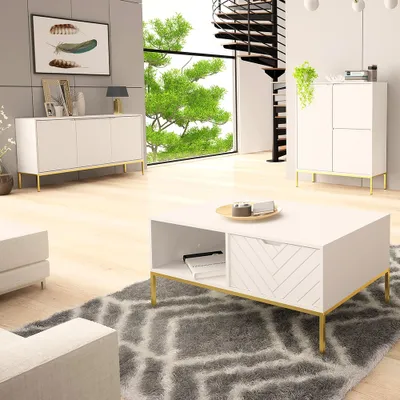 Produktbild von Wohnzimmer Set 3-teilig modern in weiß matt mit gefrästen Fronten ANGERA-140