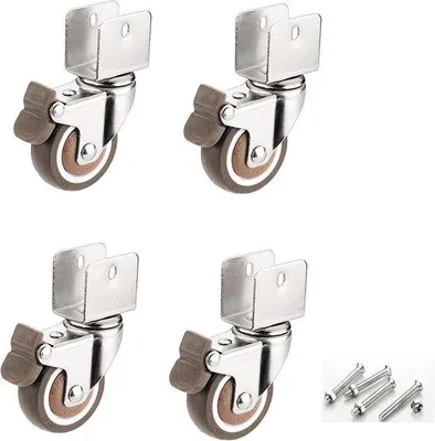 Produktbild von 4 U-Form-Beugel-Meubelrollen 50mm, Stück mit Bremsen weiche Gummirollen, für Möbel, Blumenständer (20mm, 4 Bremsen)