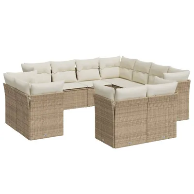 Produktbild von vidaXL 11-tlg. Garten-Sofagarnitur mit Kissen Beige Poly Rattan